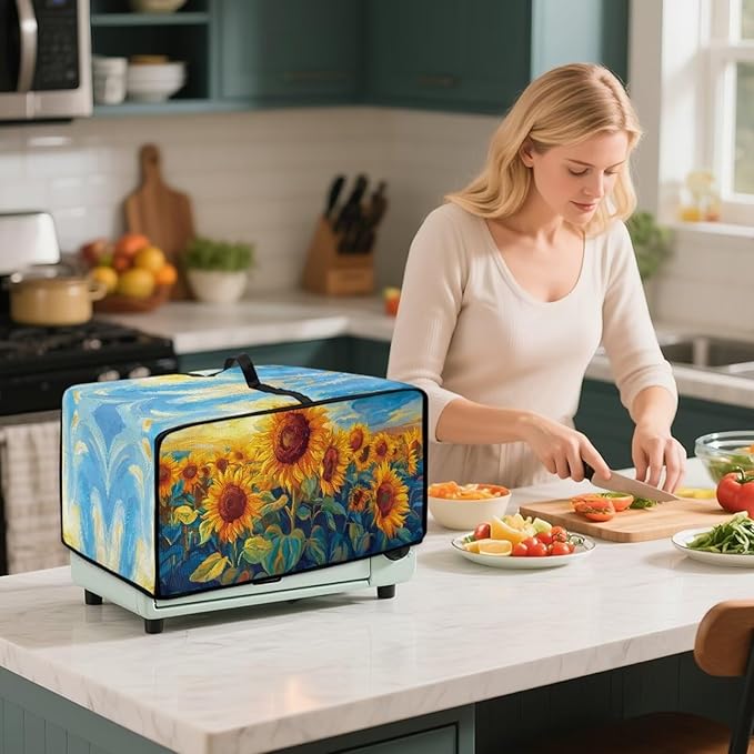 Doojoayie Sunflower Pattern Toaster Cover 4 Slice Kitchen Appliance Covers 18.5x14.5x 9 Small Appliance Dust Protector with Top Handle Easy to Storange