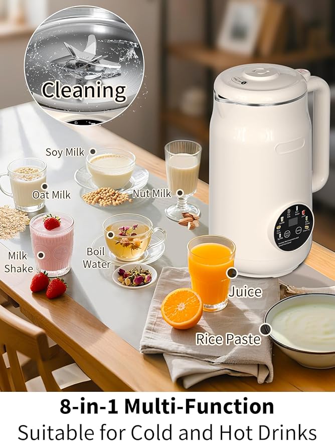 8 in 1 Nut Milk Maker Machine 50oz Automatic Soy Milk Maker with 10 Blades Blender for Plant Based Milk Oat Almond Juice Rice Paste &ampMore with Delay Start Keep Warm Boil Water Self Cleani