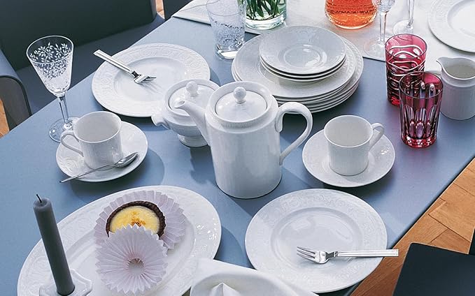 Villeroy &amp Boch Cellini Collection 24-Piece Dinnerware Set Premium Porcelain Made in Germany Dinner Plate Salad/Breakfast Plate Bowl Mug White
