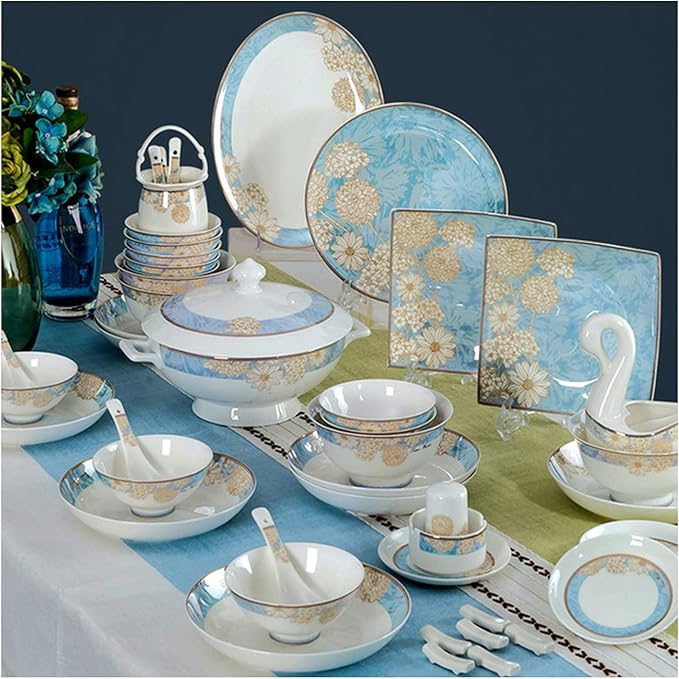 Bone China Dinner Sets Nordic Creative Phnom Penh Combination Ceramic Tableware Suit Suitable for Gifts Wedding Hotel 62 Piece