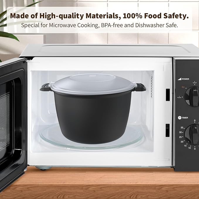 Professional Large Micro Cookware 3 Quart Microwave Rice Cooker Microwave Steamer for Vegetables Safe as Mixing and Serving Bowls Food Storage Container Cooker for Microwave- BPA Free Dishwasher
