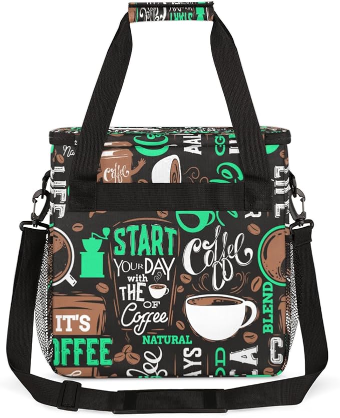 Turquoise Start Your Day With Coffee Coffee Maker Carrying Bag Coffee Machine Travel Storage Tote Bag Compatible with K-Mini or K-Mini Plus Portable Single Serve Coffee Brewer Case with Pockets