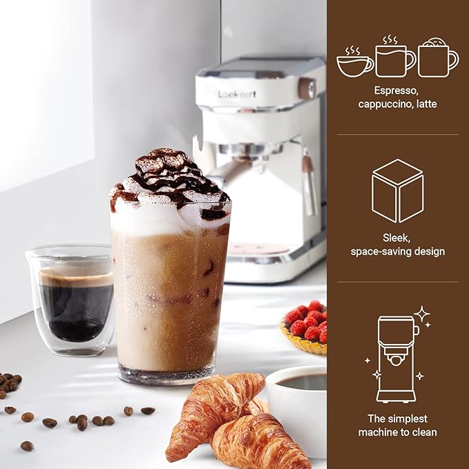 Espresso Machine Expresso Coffee Machines for Home 20 Bar Cafetera Espresso with Milk Frother Steam Wand Compact Small Coffee Maker for Latte and Cappuccino (Pear White Stainless Steel Gift)
