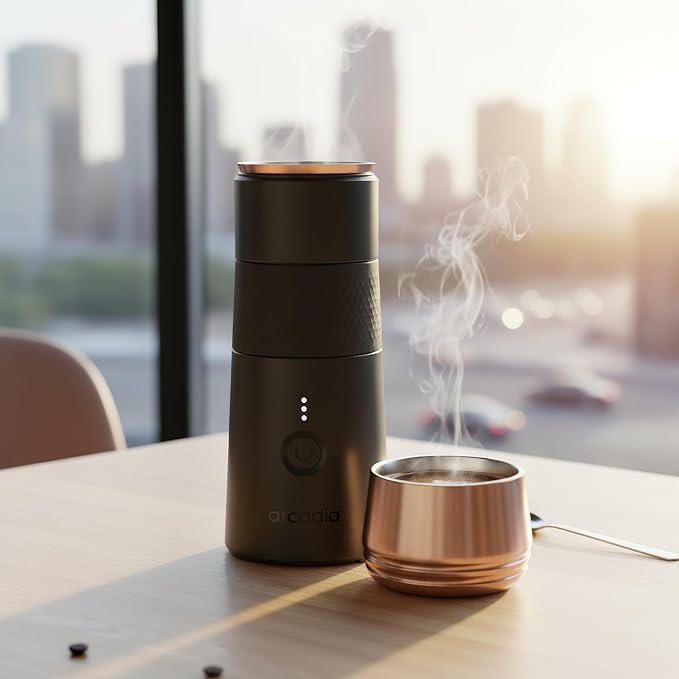 Arcadia Go Rechargeable Portable Turkish Coffee Maker – USB-C Powered Compact &amp Cordless Ideal for Outdoors Travel Camping Office &amp Home Brewing (Night Black)