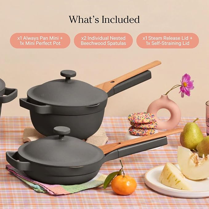 Our Place Mini Cookware Duo | 6-Piece Ceramic Cookware Set with Mini Always Pan &amp Mini Perfect Pot | Induction &amp Oven Safe up to 450°F | Nonstick PFAS-Free Non-Toxic Cookware | Steam
