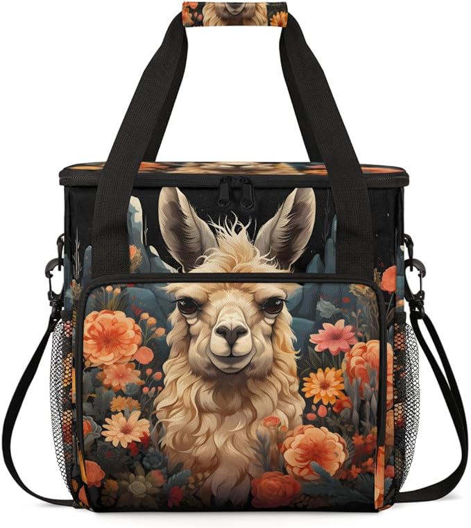 Alpaca Floral Coffee Maker Carrying Bag Portable Travel Storage Tote Bag Compatible with K-Mini or K-Mini Plus Single Serve Coffee Brewer Carrying Case with Multiple Pockets &amp Shoulder Strap