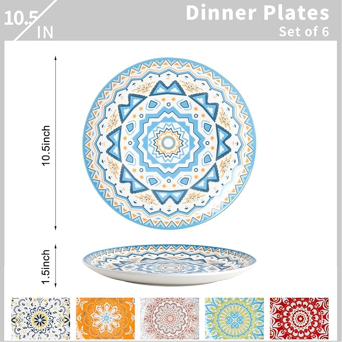 HAPPY KlT Ceramic Dinner Plates Set of 6 10.5 Dessert Dish Set Microwave Oven&ampDishwasher Safe Porcelain Dinnerware Kitchen Serving Dishes