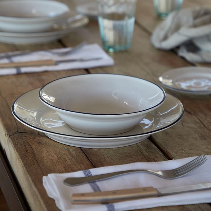 Costa Nova Ceramic Stoneware 5-Piece Place Setting Service for 1 - Beja Collection White &amp Blue | Microwave &amp Dishwasher Safe Dinnerware Set | Food Safe Glazing | Restaurant Quality Tableware