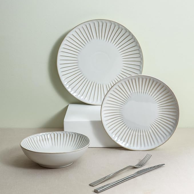 Stone Lain Linea 24-Piece Dinnerware Set Stoneware White