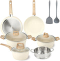 FAB&ampDELUXE 11Pcs Nonstick Cookware Set Aluminum Nonstick Pots and Pans with Lids &amp Wooden Handles Silicone Spoons &amp Spatulas Non-toxic Healthy Kitchen Cooking Sets PFAS &amp PFOA Free