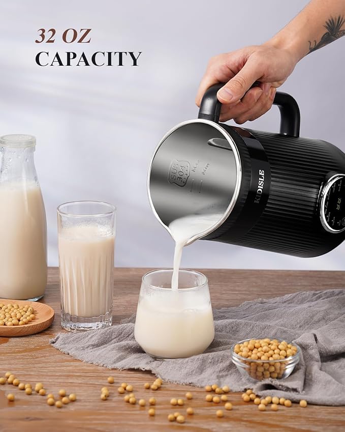 32oz Automatic Soy Machine for Homemade Almond Oat Coconut Soy Plant Based Milks and Non Dairy Beverages with Delay Start/Keep Warm/Self-Cleaning/Boil Water Black