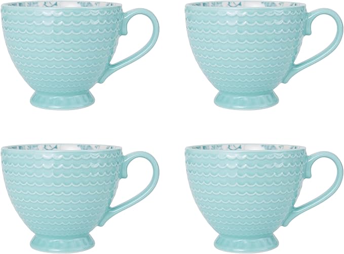 Pfaltzgraff Venice 16-Piece Stoneware Dinnerware Set Service for 4 Aqua and White Color Combination Durable and Chip Resistant Microwave Safe