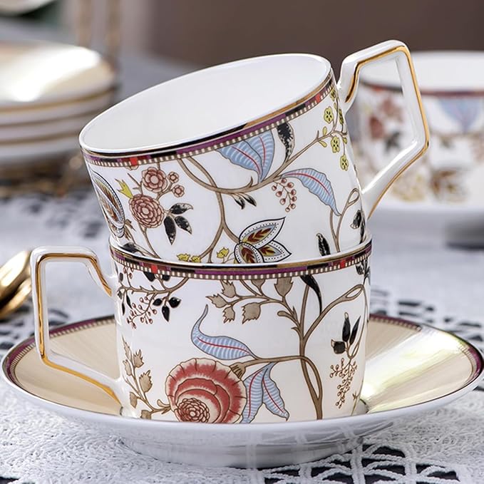 16 Piece Dinnerware Sets Bone China Dinner Plate Coffee cup set Scratch Resistant Microwave Oven Dishwasher Safered flowers