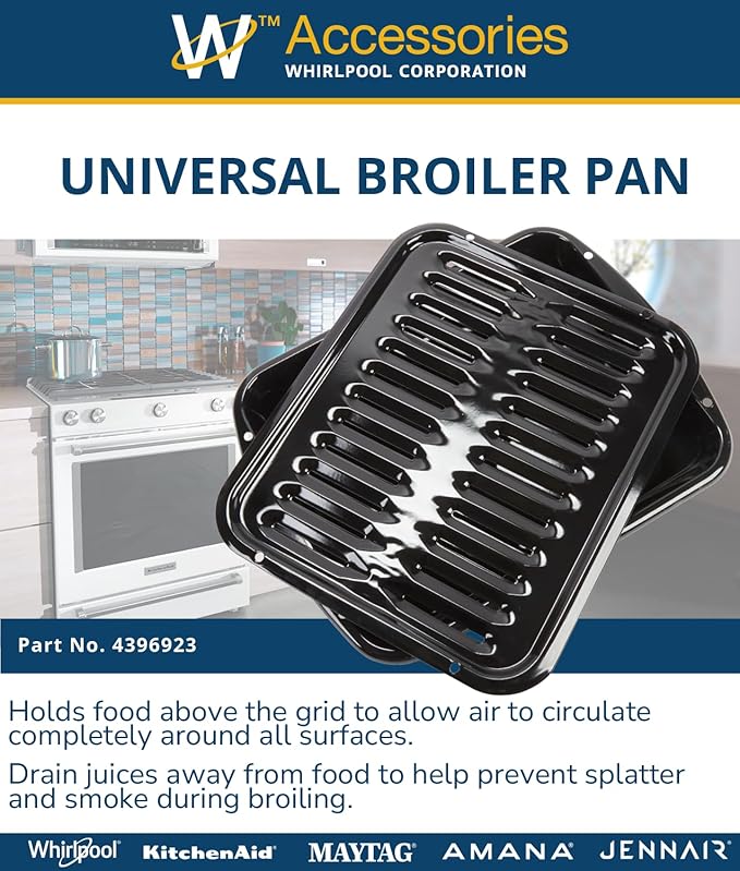 Whirlpool 4396923 Genuine OEM Premium Broiler Pan &amp BLACK+DECKER 2-Slice Toaster T2569B Extra Wide Slots 6 Shade Settings 850 Watts Crub Tray