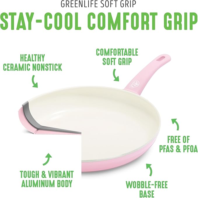 GreenLife 16-Piece Set 2 Cutting boards 20 Electric Griddle 1QT and 2QT Saucepan Pot Set with Lids Ceramic Nonstick PFAS-Free PFOA-Free Dishwasher Safe Soft Pink