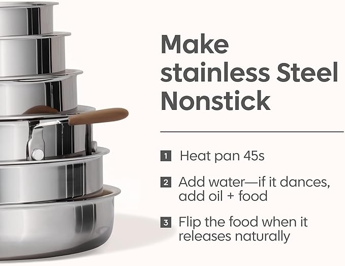 CAROTE 19pcs Stainless Steel Cookware Set with Detachable Handle Pots and Pans Set Induction Kitchen Cooking Sets RV/Camping Cookware Removable Handle Oven Safe Woodgrain