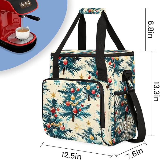 Christmas Tree Xmas Coffee Maker Carrying Bag Portable Travel Storage Tote Bag Compatible with K-Mini or K-Mini Plus Single Serve Coffee Brewer Carrying Case with Multiple Pockets &amp Shoulder Str