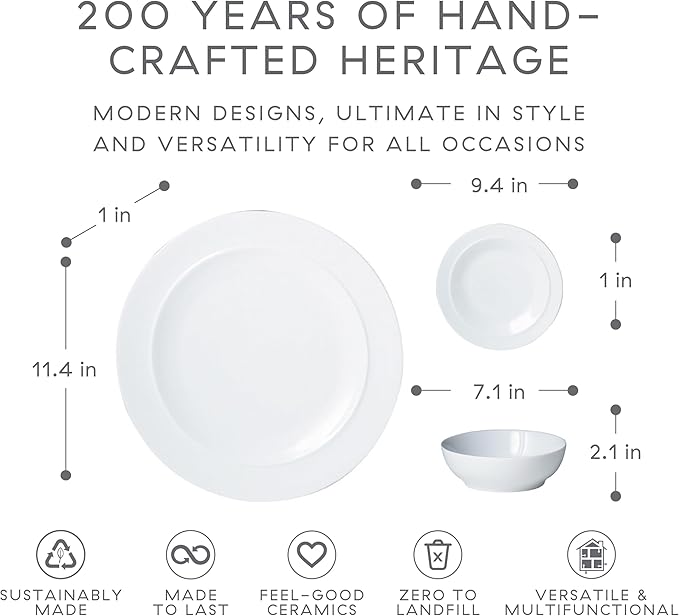 Denby - White By Denby Dinner Set For 4-12 Piece Tableware Set - Fine Porcelain Dinnerware Set - Dishwasher Microwave Oven Safe Scratch Resistant - 4 x Dinner Plates Small Plates &amp Cereal Bowls