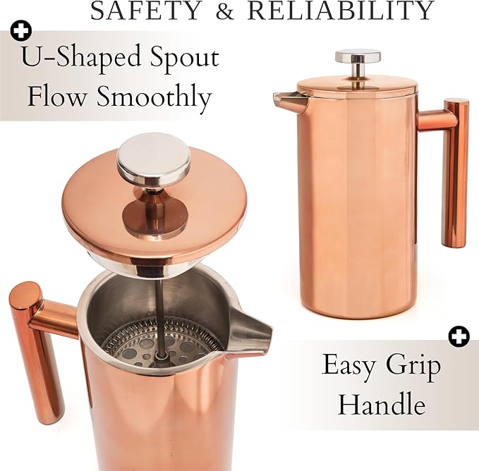 Mixpresso Stainless Steel French Press Coffee Maker 26 Oz 770 ml Double Wall Insulated French Press Stainless Steel Easy Clean Tea Brewer Easy Press Durable Metal Coffee Press