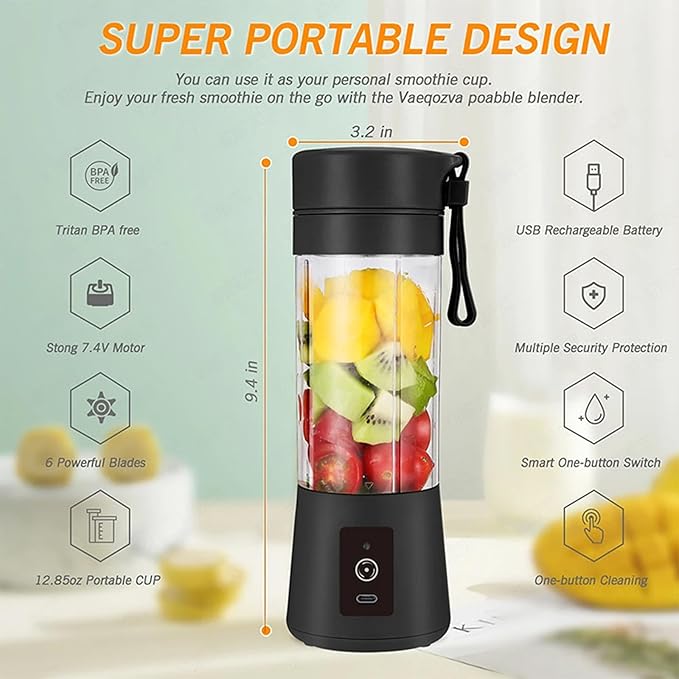 Portable juice Blender - 400mL USB Rechargeable Personal Smoothie Maker with 22000 RPM 304 Stainless Steel Blades Quiet Operation and Self-Cleaning Function