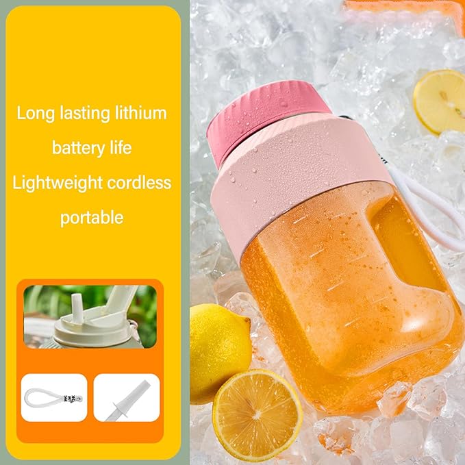Portable Blender 1L Dual Lid Rechargeable Cordless Blender with Hanging Strap 18000 RPM 10 - Blade Juicer Cup for Outdoor Travel Gym Party Use (Pink)