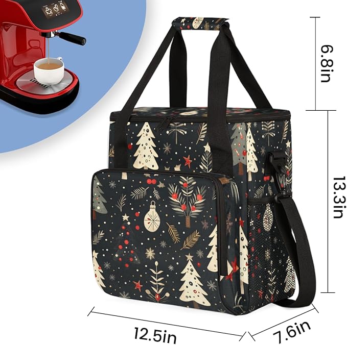 Graffiti Xmas Tree Coffee Maker Carrying Bag Portable Travel Storage Tote Bag Compatible with K-Mini or K-Mini Plus Single Serve Coffee Brewer Carrying Case with Multiple Pockets &amp Shoulder Stra