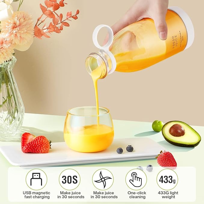 Portable BlenderFashion Portable Blender for Shakes and Smoothies 11.8 OzMagnetic USB Fast Charging Mini Mixer BottleTake It for Traveling Outdoor Gym Office Cars Gift -WH