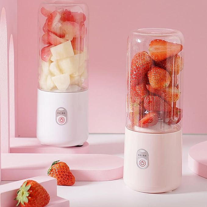 Portable Blender USB Rechargeable 500ml Mini Personal Juicer Blender for Smoothies Shakes with 6 Leaf Blade for Sports Travel Pink