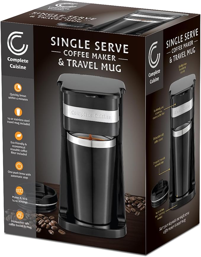 Single Serve Coffee Maker Hot Brewer Stainless Steel Travel Cup Black