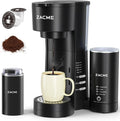 ZACME 4IN1 Single Serve Coffee Maker with Milk Frother &amp Grinder Small Coffee Machine for K Cup &amp Ground 28oz Water Tank 6 to 14 oz Brew Sizes Self-cleaning Function Adjustable Drip Tray