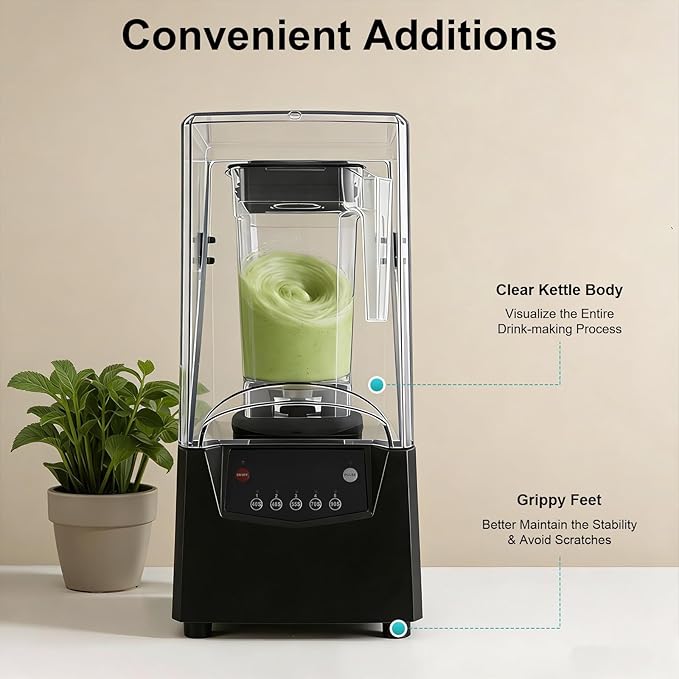 2200W Commercia Quiet Commercial Blender – 61oz Smoothie Maker with Sound Enclosure &amp 23000RPM 5-Timer Auto Ice Crush Milkshake Fruit Perfect for Restaurant Bar Kitchen