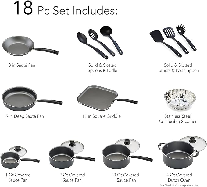 Non-stick Cookware Set 18 Piece OneColor