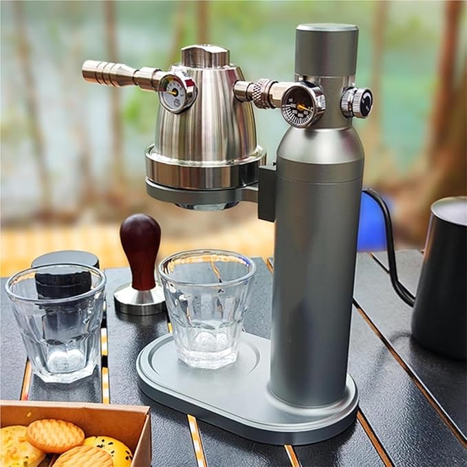 10bar Pneumatic Coffee Machine Variable Pressure Espresso Machine Pneumatic Espresso Coffee 58.5mm Powder Bowl Stand Height Adjustable Fast Exhaust for Camping Travel Outdoo.