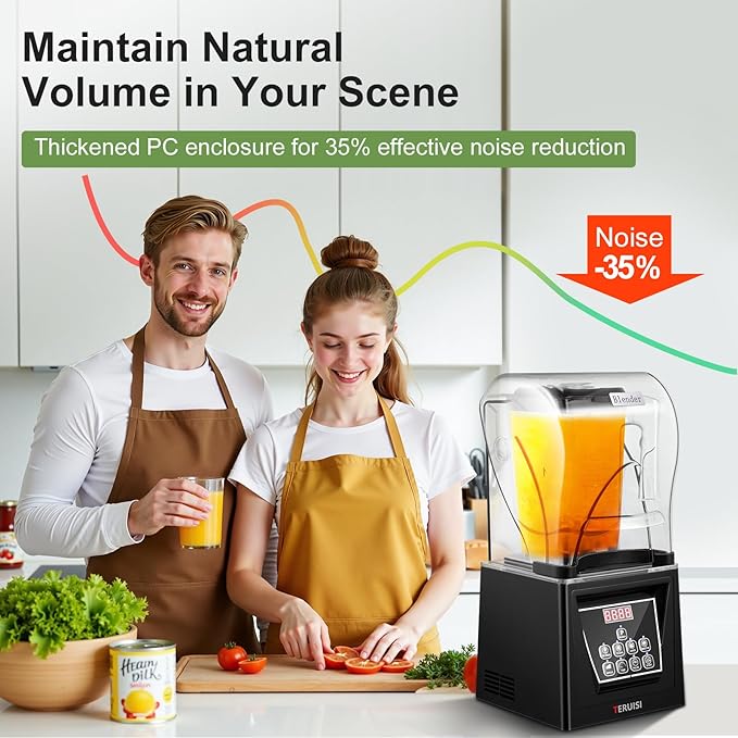 Commercial Blender 2200W 2.95 HP Professional Blender with Quiet PC Sound Enclosure 70 Oz / 2L Large Heavy Duty Blenders with 9 Speeds Timer Self-Cleaning 5 Presets For Shake and Smoothie
