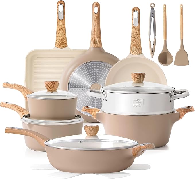 SENSARTE Ceramic Cookware Sets Pots and Pans Set Nonstick 20-Piece Induction Cookware Non-toxic Healthy Non Stick Kitchen Cooking Set with Stay-Cool Handles PFAS PTFE PFOA PFOS Free