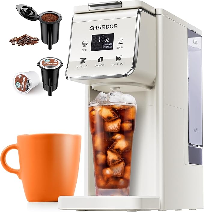 Coffee Maker Hot &amp Iced With Bold SettingSingle Serve Coffee Maker For K Cup And Grounds52 Oz Removable Water Tank6-14 Oz Brew SizesOne Cup Kcup Coffee Machine With Reusable Filter White