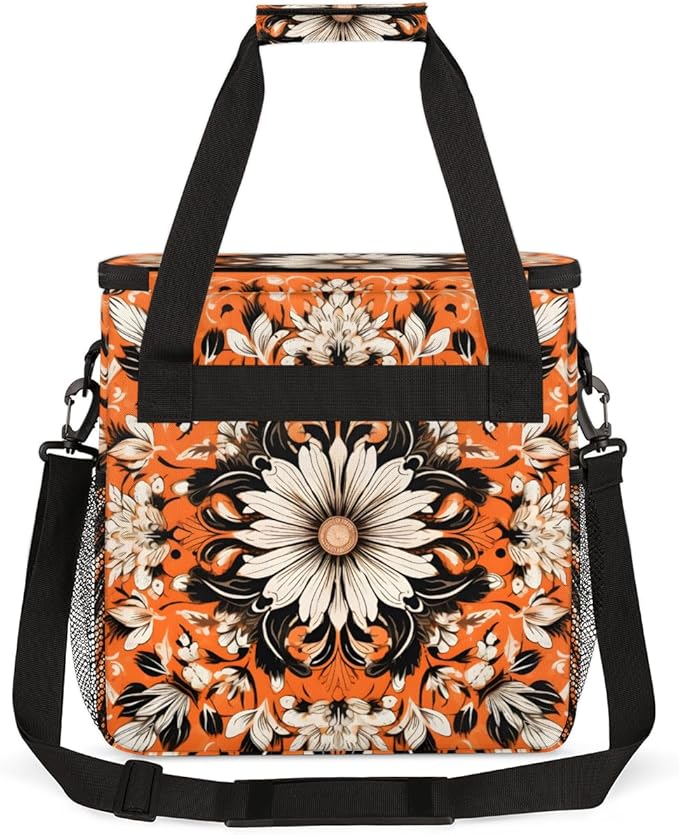 Orange Mandala Coffee Maker Carrying Bag Retro Mandala Travel Storage Bag Compatible with K-Mini or K-Mini Plus Single Serve Coffee Brewer Carrying Case with Multiple Pockets &amp Shoulder Strap