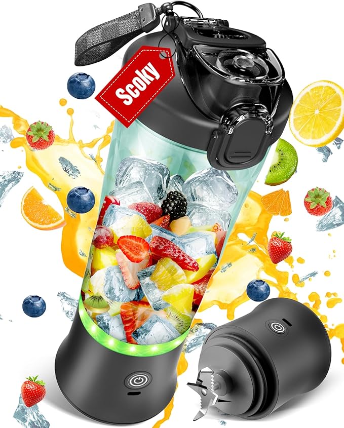 Portable Blender 20 Oz Mini Personal Blender for Shakes and Smoothies 240W Small Blender USB Rechargeable with 6 Blades &amp Travel Lid BPA Free for Kitchen Office Gym and Travel (Black)