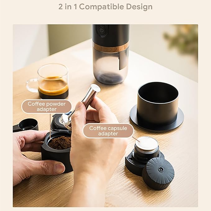Travel Espresso Machine Portable Espresso Coffee Maker Coffee Compatible with Powder and Coffee Capsules No Heating Function and Long Battery Life for Traveling Camping Hiking Fishing