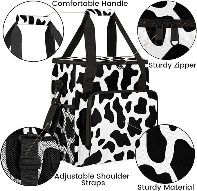 Cow Print Western Coffee Maker Carring Bag Large Insulated Storage Organizer Case Tote Bags with Shoulder Strap for Travel Work Picnic