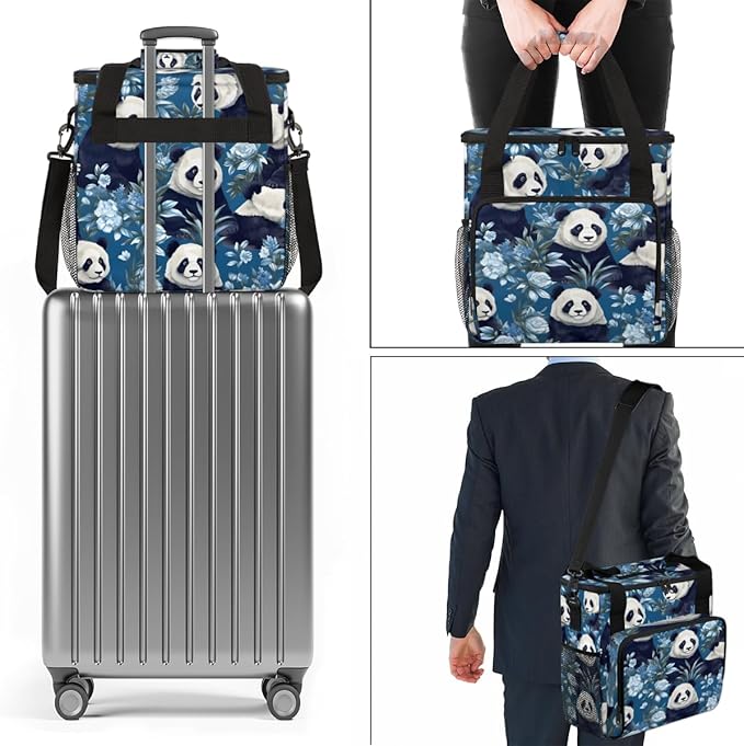 Panda Flowers Coffee Maker Carrying Bag Portable Travel Storage Tote Bag Compatible with K-Mini or K-Mini Plus Single Serve Coffee Brewer Carrying Case with Multiple Pockets &amp Shoulder Strap