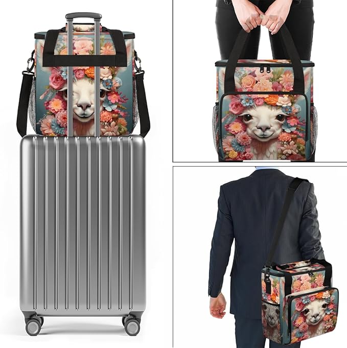 Alpaca Flowers Coffee Maker Carrying Bag Portable Travel Storage Tote Bag Compatible with K-Mini or K-Mini Plus Single Serve Coffee Brewer Carrying Case with Multiple Pockets &amp Shoulder Strap