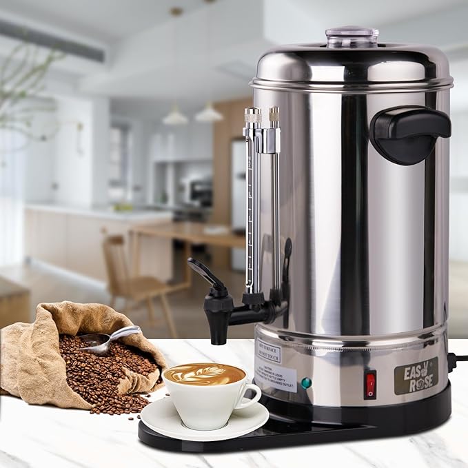Commercial Coffee Urn 40-Cup (6.3 Qt) 1250W Stainless Steel Percolator with Removable Filter &amp Automatic Keep-Warm Function for Office Party &amp Catering Use