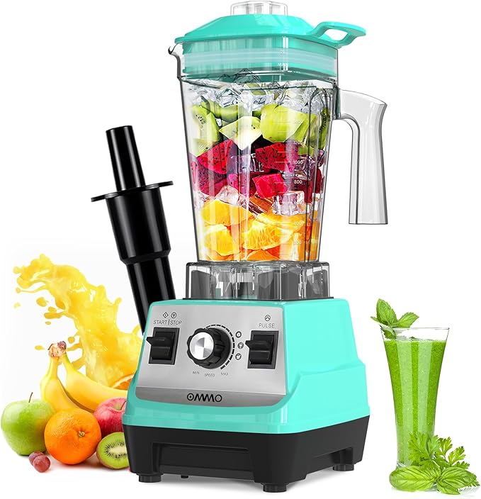 OMMO Blender 1800W Professional High Speed Countertop Blender with Durable Stainless Steel Blades 60oz BPA Free Blender for Shakes and Smoothies Nuts Ice and Fruits Dishwasher Safe