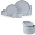 E-far Stoneware Dinnerware Sets with Pasta Bowls Set of 4 Bundle 12PCS Plates and Bowls Dish 35oz Ceramic Large Salad Bowl Plates for Serving Soup Dinner Microwave &amp Dishwasher Safe Speckled G