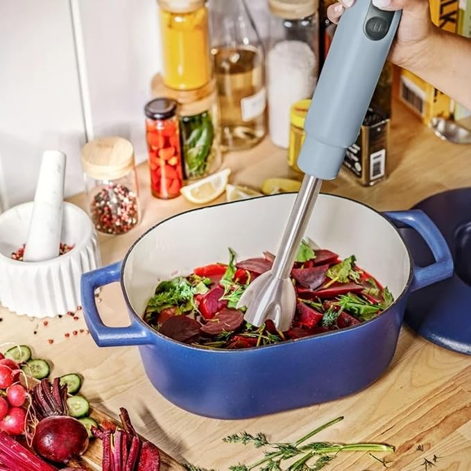 Cordless Hand Blender with 2-Cup Chopper Whisk &amp Large Measuring Cup Perfect for Cooking Smoothies Sauces Purees and Meal Prep (Cornflower Blue)