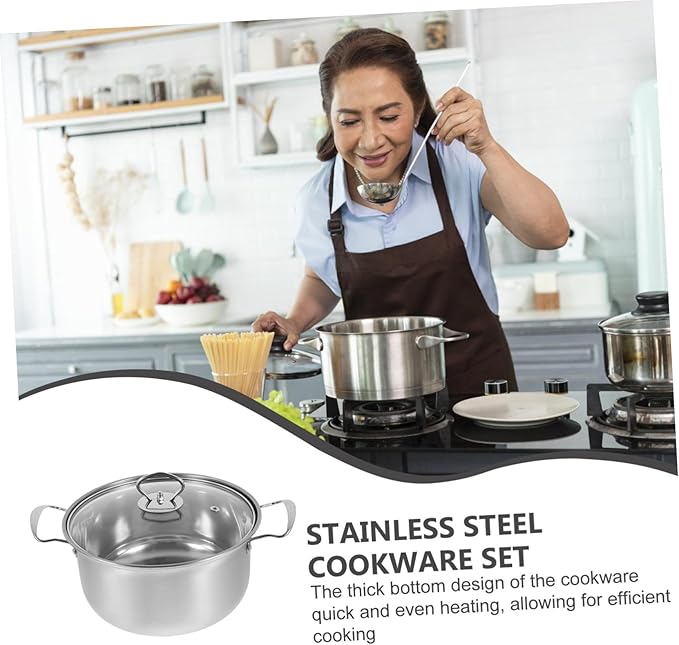 Stainless Steel Cookware Set with Stockpot Frying Pan Milk Pot and Secure Steel Handles for Resistant Kitchen Cooking