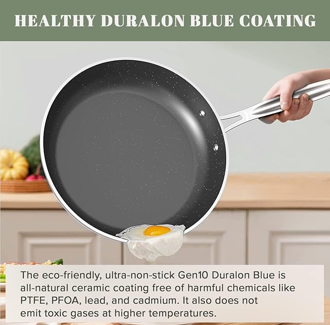 Nuwave 7pc Cookware Set Healthy Duralon Blue Ceramic Nonstick Coated Diamond Infused Scratch-Resistant PFAS Free Oven Safe Induction Ready &amp Evenly Heats Tempered Glass Lids &amp Stay-Cool H