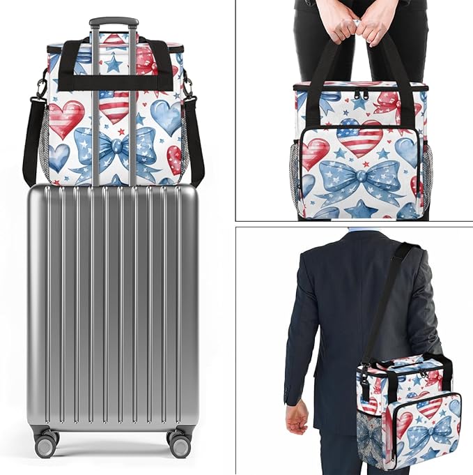 4th of JulyStars Bow Coffee Maker Carrying Bag Portable Travel Storage Tote Bag Compatible with K-Mini or K-Mini Plus Single Serve Coffee Brewer Carrying Case with Multiple Pockets &amp Shoulder S
