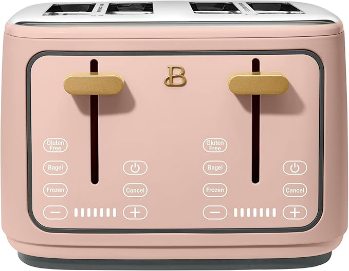 4 Slice Toaster with Touch Control Panel 1800W Fast Heating 7 Toast Shade Levels Extra Wide Slots for Bagels Removable Crumb Tray (Rose)